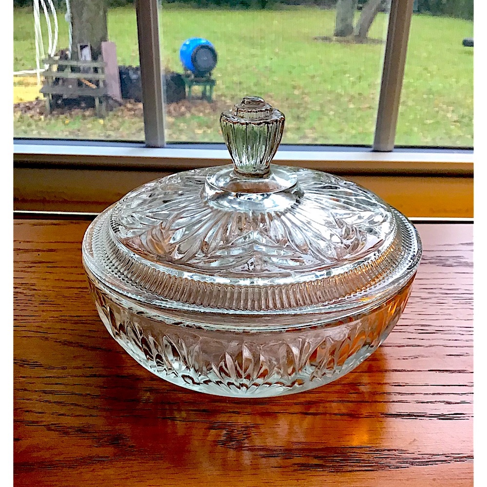CUT GLASS LIDDED DISH